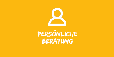 Illustration mit Mensch vor gelbem Hintergrund mit Text "persönliche Beratung"