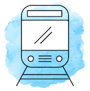 Illustration von einem Zug vor hellblauem Hintergrund