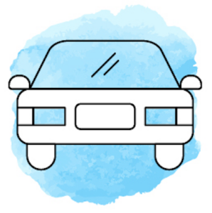 Illustration mit einem Auto vor hellblauem Hintergrund