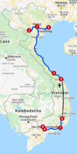 Karte mit Reiseroute in Vietnam