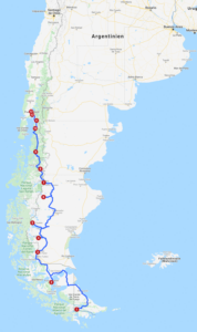 Karte mit Reiseroute Patagonien